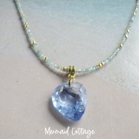*14Kgf*Sea Blue Crystal & Apatite Necklace☆一点物