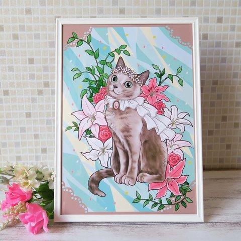 A4ポスター　夏の花と猫　mariage en fleursⅡ〈百合〉
