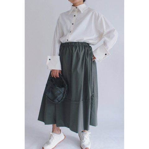 ◆選べるスカート丈 ギャザーボリュームスカート【Gather volume skirt】Khaki