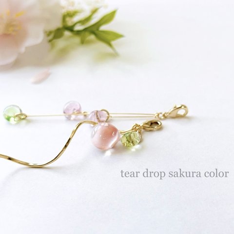 ✴︎sakura color✴︎ ピアスみたいなマスクチャーム　ガラス　ティアドロップ　さくら　桜　ピンク　ビーズ