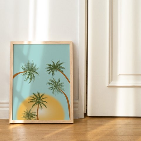 ポスター　夏の海の風景　 / i0685 /  砂浜や海岸の波の風景　イラスト　レトロ　インテリアポスター