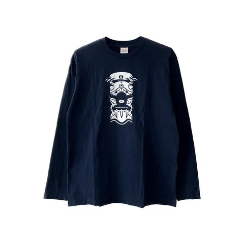 【金太郎　長袖Ｔシャツ】　手刷り　【金太郎　の　巨鯉】　紺　大人サイズ（Ｍ Ｌ寸）