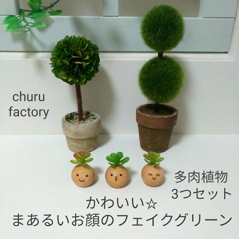 多肉植物3つセット☆まあるいお顔のフェイクグリーン～ナチュラル～