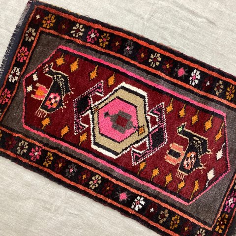 手織りトルコ絨毯 100x62cm ヴィンテージ ラグ