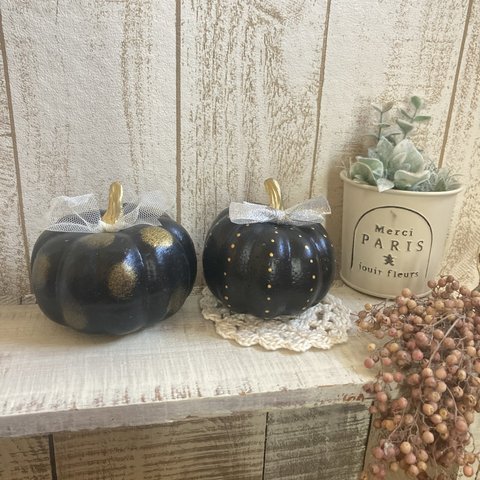 【再販×5】ハロウィンディスプレイ☆フェイクかぼちゃの置物2個セット