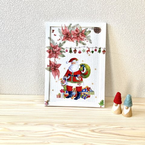 ☆Sale小さな雑貨【クリスマスボード/サンタクロース】クリスマス　木製雑貨　デコパージュ