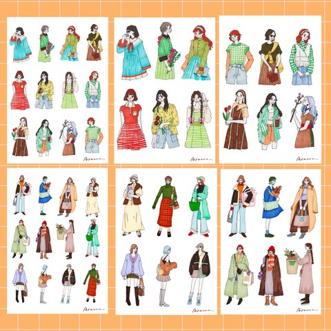 女の子シール48個セット（no.3）Sticker Set