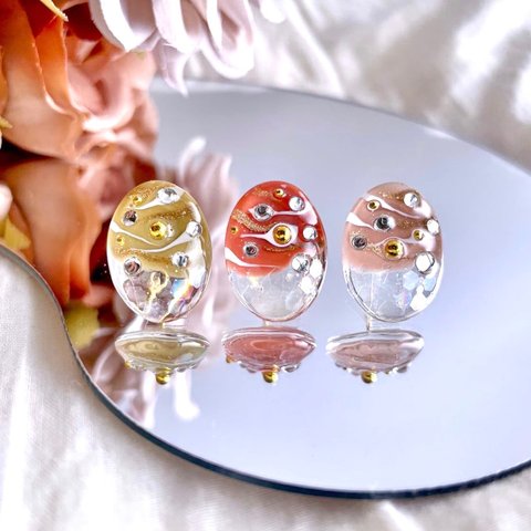 glass oval 3way nuance yo-yo Earrings