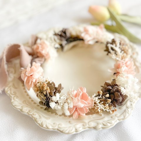 【送料無料】ベビー　キッズ　花冠　~naturapinkbrown~  花かんむり　はなかんむり　結婚式　子供用　誕生日