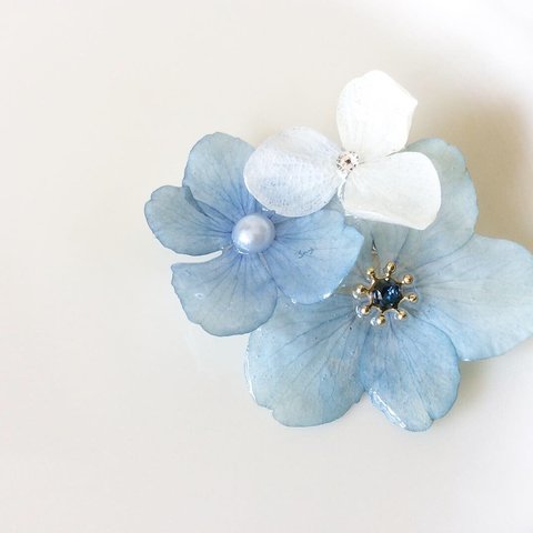 白藍 紫陽花 スワロブローチ