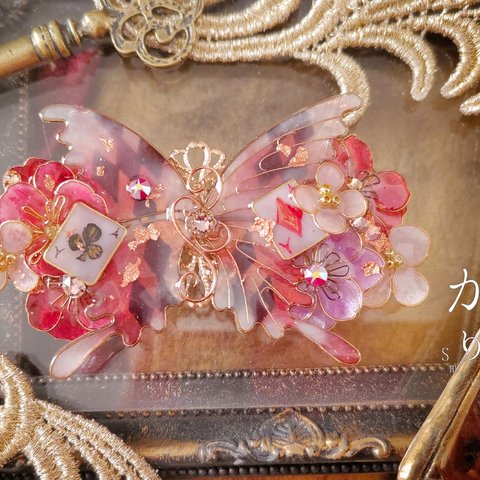 （6cm金具）薔薇とアネモネと蝶のバレッタ（hair ornaments of butterfly and flower〜false paradise〜）