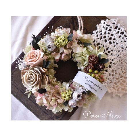 【受注製作】 ＊Mini couronne chic de couleur antique＊　シックなアンティークカラーミニリース　名入れ　誕生日　記念日　お祝い　お礼　結婚　ウェルカム　プレゼント