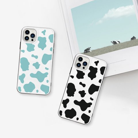 Cow　iPhoneケース　強化ガラスケース　牛柄　ミルク