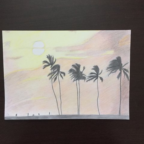 色鉛筆 風景画 【Hawaiiの夕日】