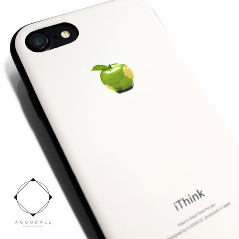 iPhone7/iPhone8/iPhoneSE2/iPhoneSE3　軽量レザーケースカバー（ホワイト×ブラック）apple　アップル 青リンゴ　アイフォンケース iphoneケース　耐衝撃