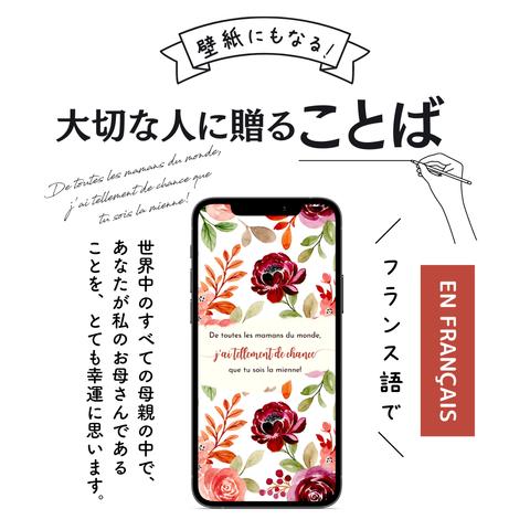 スマホ壁紙にもなる母の日に贈ることばのプレゼント「世界中のすべての母親の中で、あなたが私のお母さんであることを、とても幸運に思います！⑮」(フランス語の待ち受け画像）