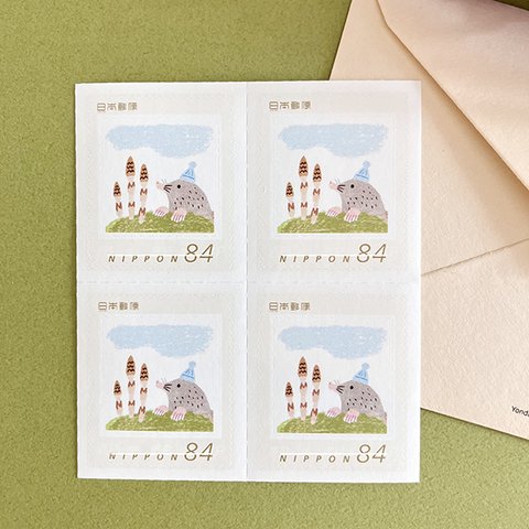 もぐらとつくし84円フレーム切手4枚