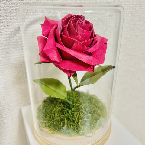 折り紙バラ・赤紫・ボトルフラワーTraditional Japanese culture Origami roses, red purple [one rose] bottle flower