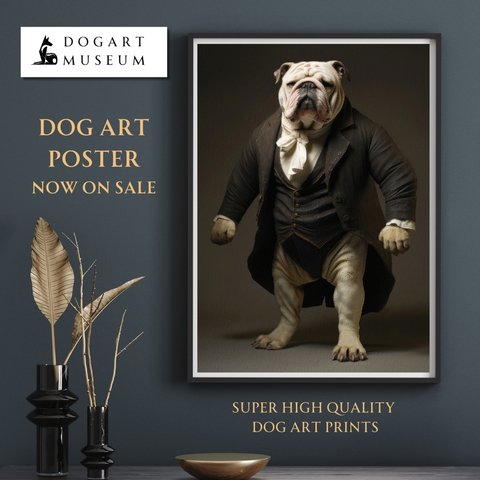 【ファッションショー - ブルドッグ犬 No.1】A2アートポスター 犬の絵 犬の絵画 犬のイラスト