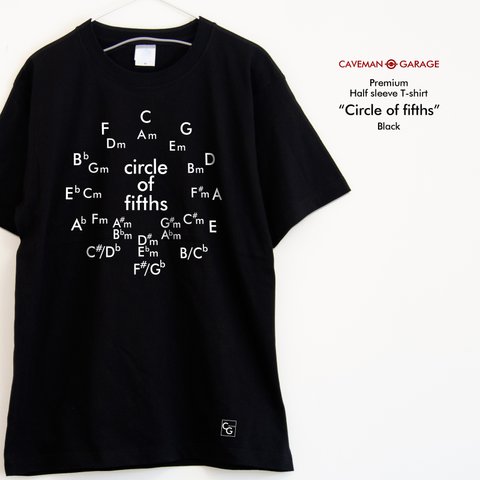 音楽理論系Ｔシャツ サークル・オブ・フィフス   ※プレミアム仕様※【ブラック】プレミアムなちょい厚手半袖クルーネックTシャツ