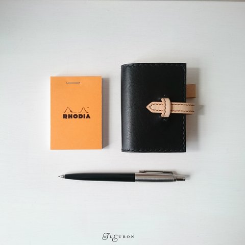 【black】RHODIA　No10レザーカバー  イニシャル刻印無料　イタリアンレザー＆フレンチレザー【受注制作】