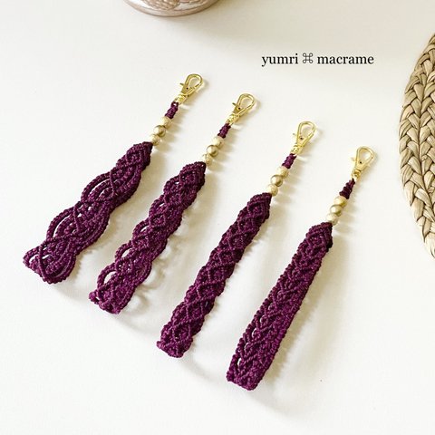 yumri ⌘ macrame マクラメレース　ストラップ［4本セット］ワインレッド