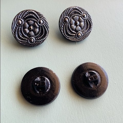 【2コセット】#vintage czech button #チェコガラス　black/hematite 一体型