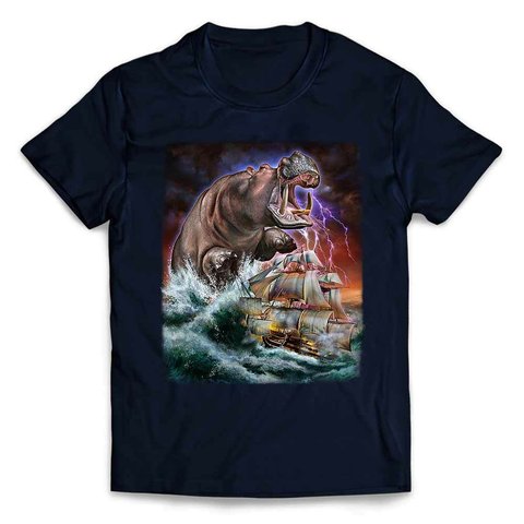 半袖Tシャツ 船を襲う カバ  海 雷 嵐 by FOX REPUBLIC