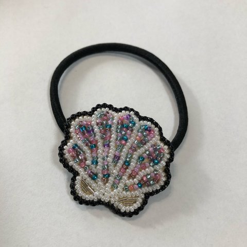 ビーズ刺繍ヘアゴム／モザイクシェル