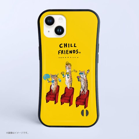 「CHILL FRIENDS_推し活するネコたち」耐衝撃グリップiPhoneケース