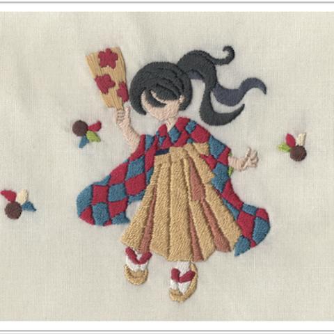 手刺繍イラストポストカード２枚入り　【真剣勝負！】