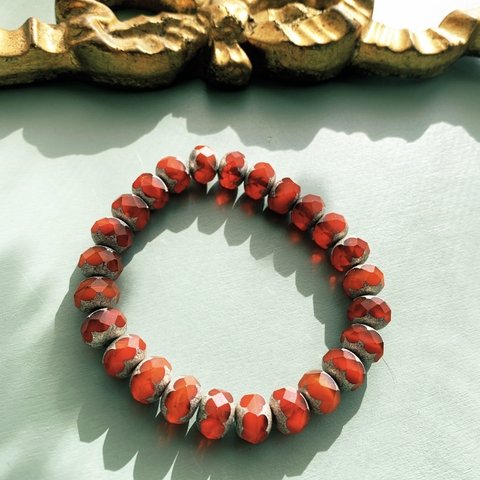 バラ【25コセット】JIRI＊IVANA#czech beads#チェコビーズ　rondel9✖️6㍉ rouge vermillon朱赤/silver