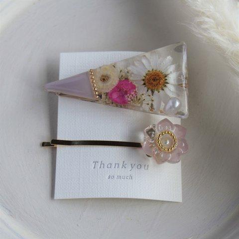 flower hair clip pink お花の三角ヘアクリップセット 