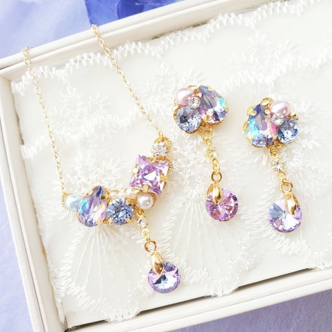 【数量限定】紫陽花 特殊ストーン ご褒美に♡ピアス＊イヤリング＊ネックレス★セット