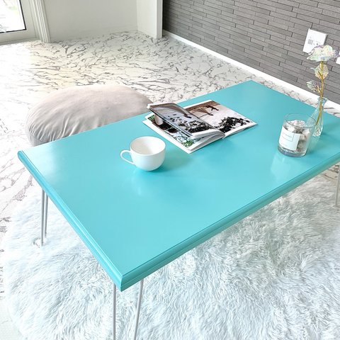 【受注制作】折りたたみ式ローテーブル　コンパクトテーブル　リビングテーブル　水色　ブルー　作業テーブル　おしゃれ　 一人暮らし 子供部屋