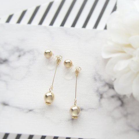 *3413*Double Metal Ball earring／pierce(ゴールド)