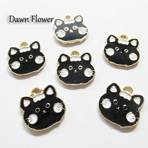 【D-0513】7pcs　ねこ　16mm　ブラック　チャーム