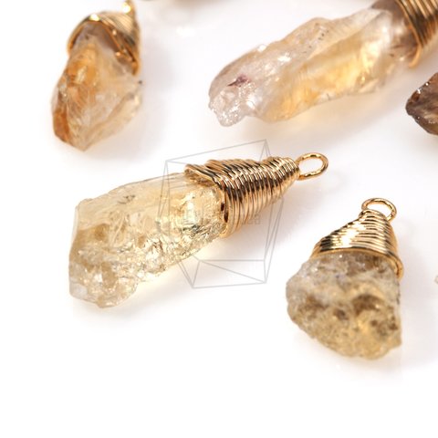 STO-005-C【2個入り】ワイアードレモン色ストーン,Wired Citrine Stone Pendant