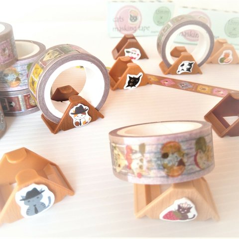 〈在庫僅少〉テープカッター付ねこ柄マスキングテープ<cats masking tape>