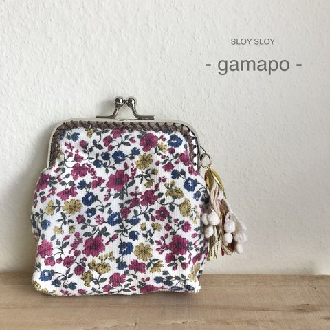 - gamapo - ちょうどいいサイズのがま口ポーチ // flower pink