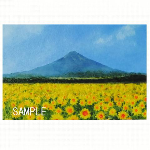 ﾎﾟｽﾄｶｰﾄﾞ2枚ｾｯﾄ 「和紙ちぎり絵　富士山と向日葵｣＋１枚