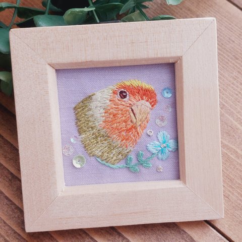 【数量限定・受注生産】『インコ刺繍✿ちいさな想い出ミニフォトフレーム』（２ｗａｙ）Bird embroidery frame.