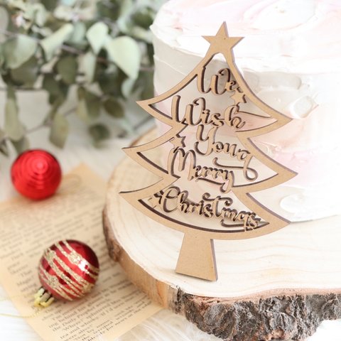 木製 クリスマス ケーキトッパー 飾り メリークリスマス Merrychristmas Xmas