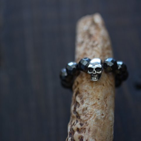 ＊Mirror ball cut Hematite & Silver925skull リング