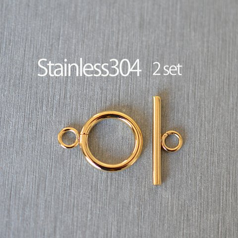 ＜２セット＞ステンレス304 金属アレルギー対応 マンテル(大)留め具 ゴールドカラー フープ14mm