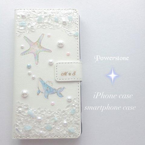 天然石のiPhoneケース♡海の中♡手帳型 ブック型