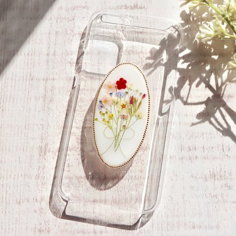 sweet bouquet 押し花iPhoneケース スマホケース iPhone13 iPhone12 SE2 Android Galaxy Xperia シンプル クリア 韓国　全機種　ブーケ