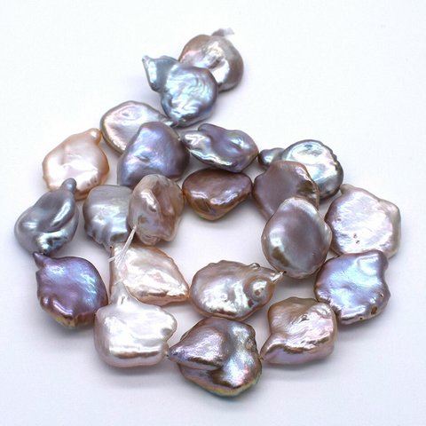 大粒 淡水パール 連 40cm 花びら 変形 コイン パープル系マルチカラー 素材 パーツ 材料 真珠