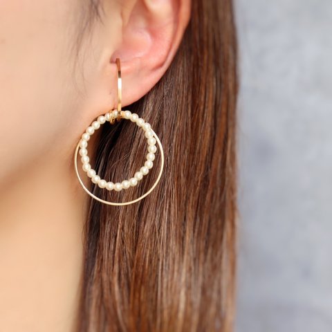 【14kgf】*華奢フープ+パールリングEar CUff