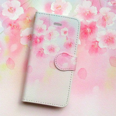 *名入れ可*サクラのスマホケース 手帳型 アンドロイド iPhone 桜の花柄